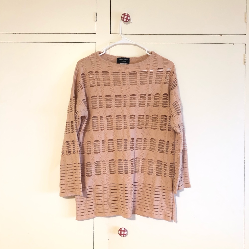 Anne Klein Sheer Pastel Pink Long-Sleeve Sweater